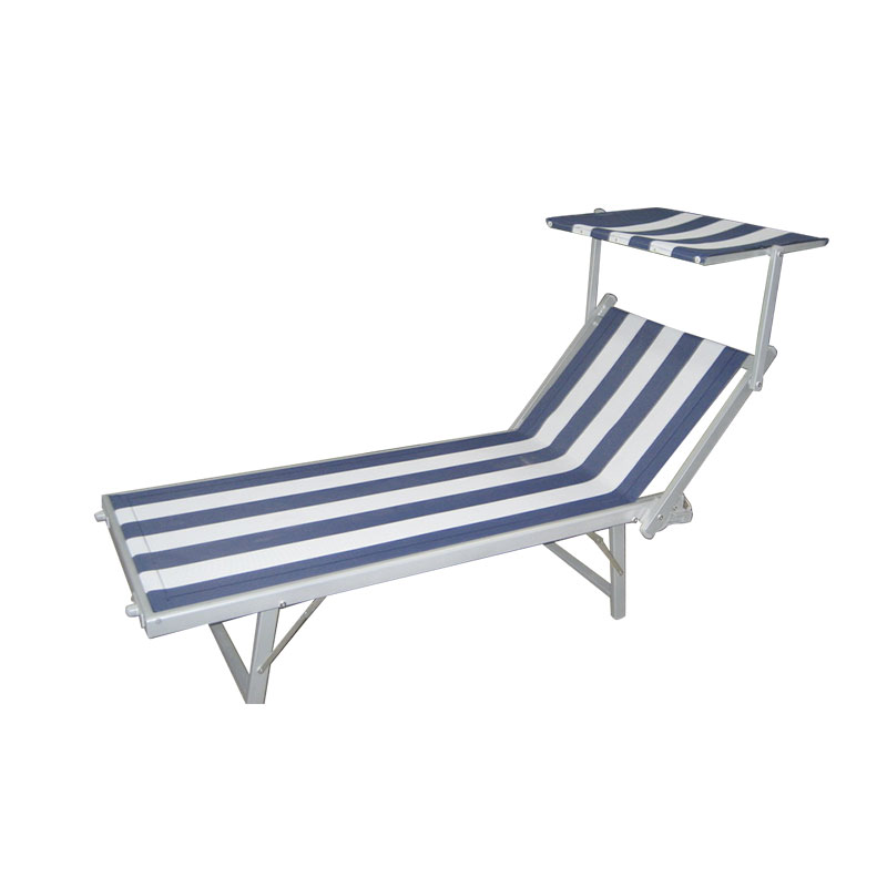 Aluminium Folding Beach Sun Sleeping Bed Beach Lounge med tak