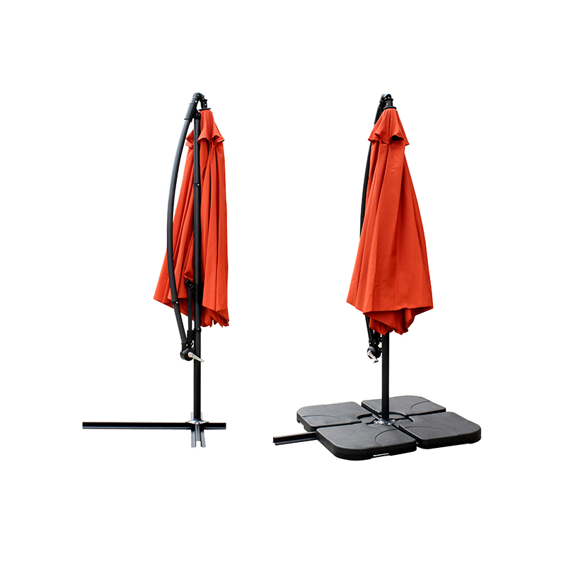 Hängande paraply uteplats solskugga offset utomhusmarknad w/ cross base